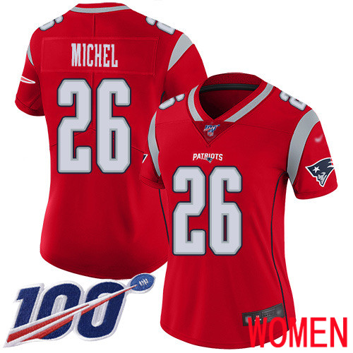 New England Patriots Football #26 100th Season Inverted Limited Red Women Sony Michel NFL Jersey->women nfl jersey->Women Jersey